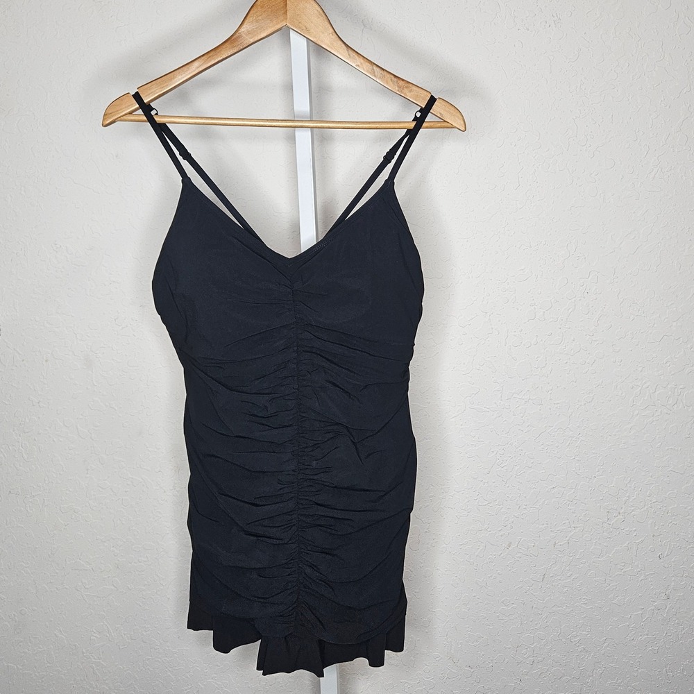 Profile by Gottex Womens Black Ruched Tankini Swim Top Size 16 V-Neck Ruffle Hem